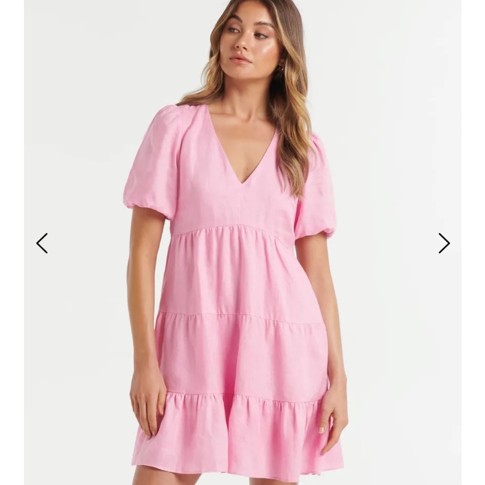 Pink Forever New Linen Dress Size 4 Petite